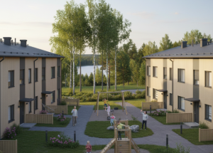 Rivitalon pihalla lapset