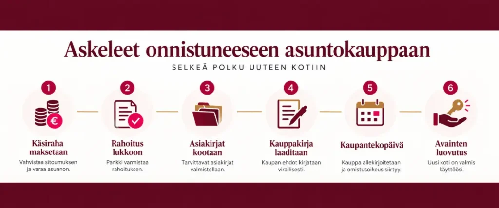Infografiikka hyväksytyn ostotarjouksen jälkeisistä vaiheista